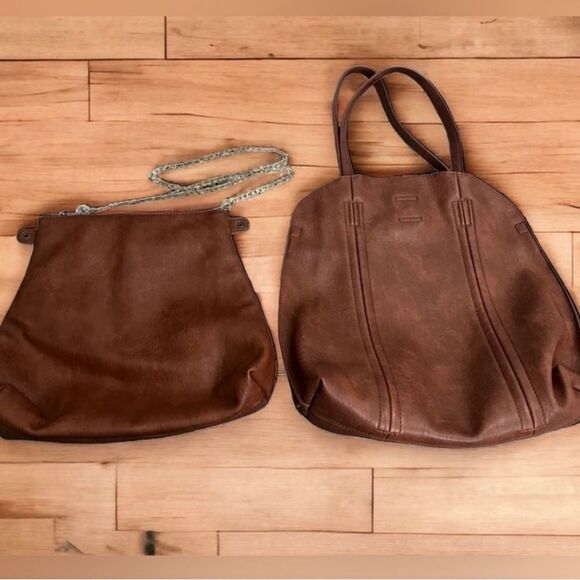 Antik Kraft Large Brown Vegan 2 in 1 Tote with Crossbody Pouch - Picture 1 of 12